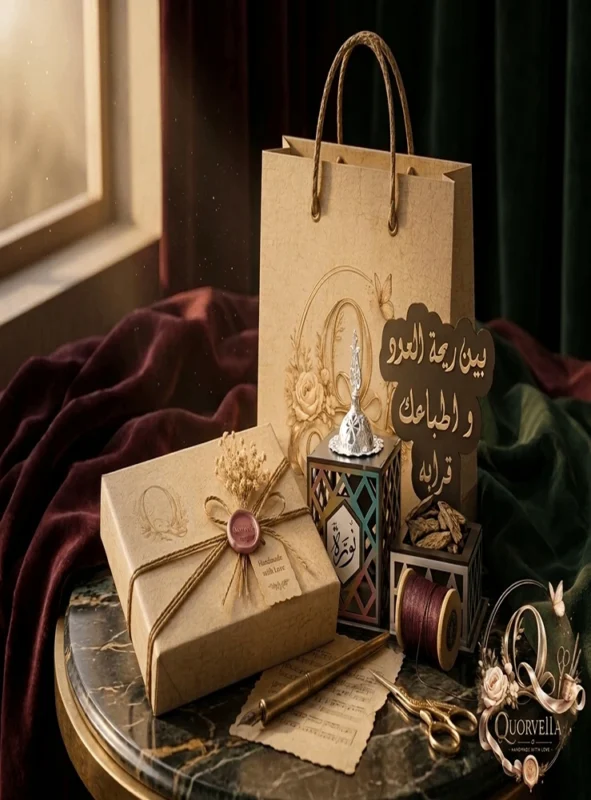 مبخرة أنفاس العود الفاخرة من Quorvella، طقم خشبي بتصميم دبل كلر عصري مع نقوش فضية دقيقة وقاعدة مطابقة، تحفة ديكور شرقية أنيقة