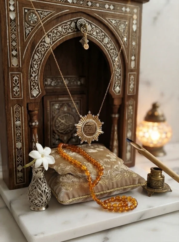 سلسلة شمس البركة الذهبية من Quorvella المصنوعة من سلاسل ستانلس ستيل عالية الجودة ومطلية ذهب.
